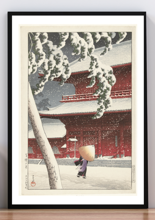 Cuadro nieve en el templo. Hasui Kawase 1925