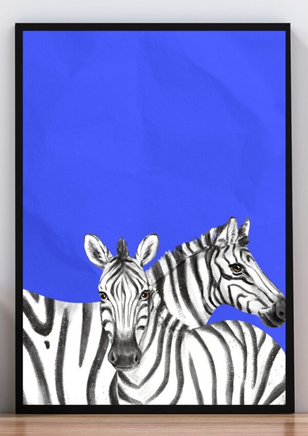 Cuadro azul y cebras