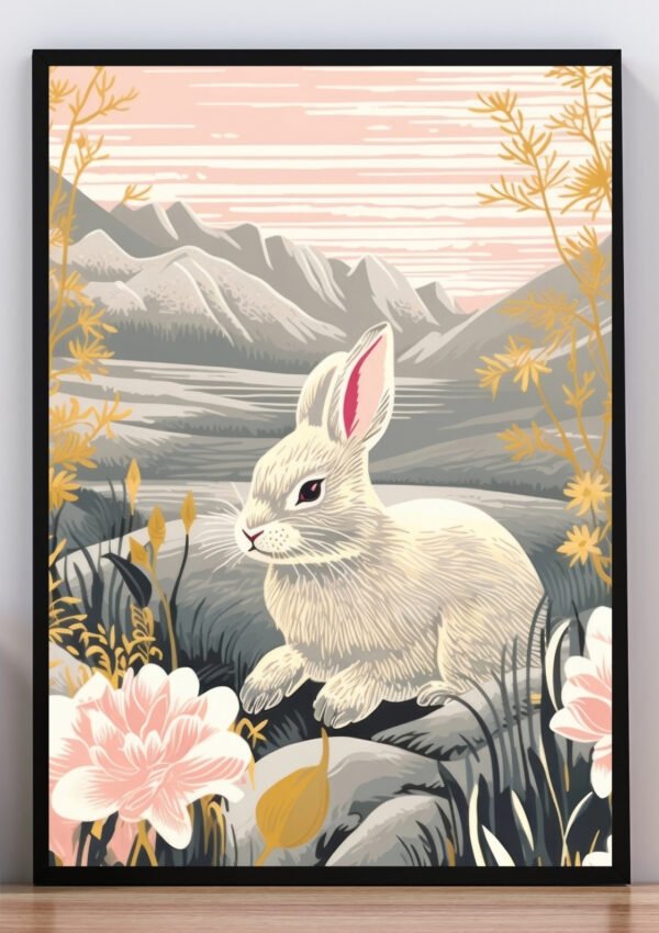 Cuadro conejo y flores II