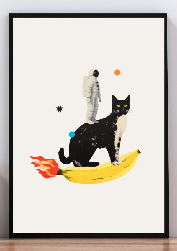 gato, banana y astronauta